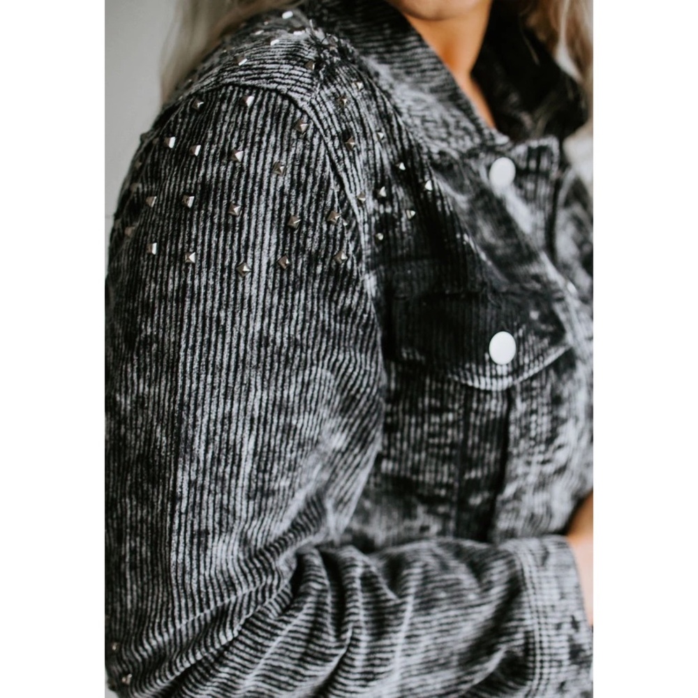 POL Black Vintage Washed Studded Corduroy Jacket - Picture 4 of 8